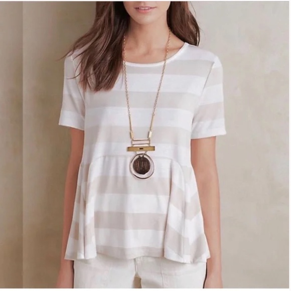 Anthropologie Everleigh Striped Peplum Swing Tee - Picture 2 of 9